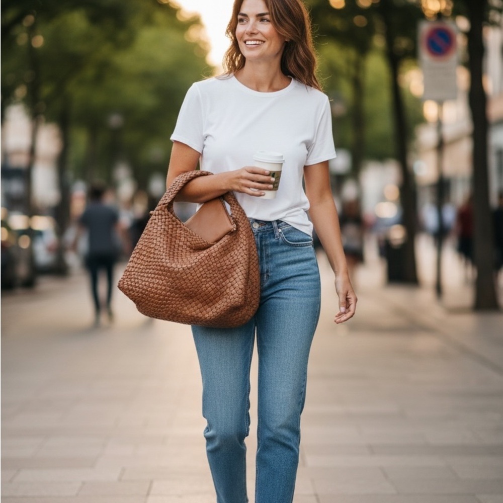 Elegant Brown Woven Shoulder Bag